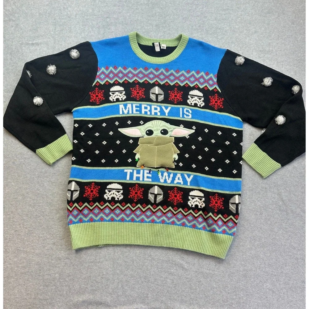 Star Wars Grogu Baby Yoda Ugly Christmas Sweater Merry Is The Way Adult S/M